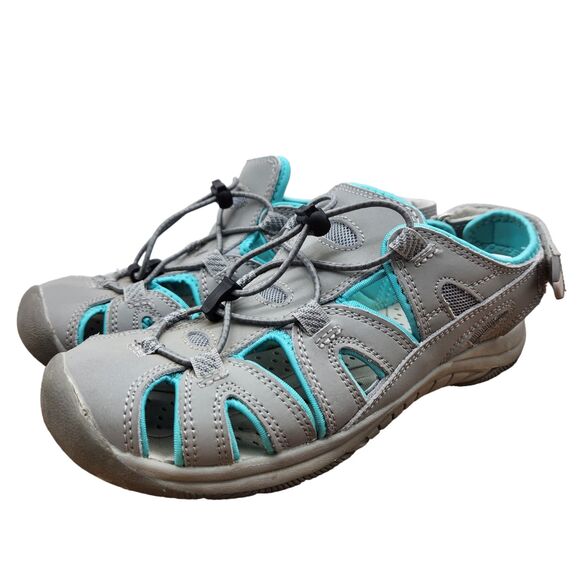Eddie Bauer Womens 6 Mary Fisherman Water Sandals Gray Aqua Blue Closed Bump Toe - Picture 1 of 11